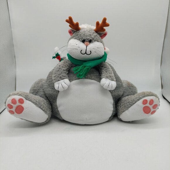 Fat Cat Gray White Plush Design West Neiman Marcus Stuffed Animal Christmas - Picture 12 of 12